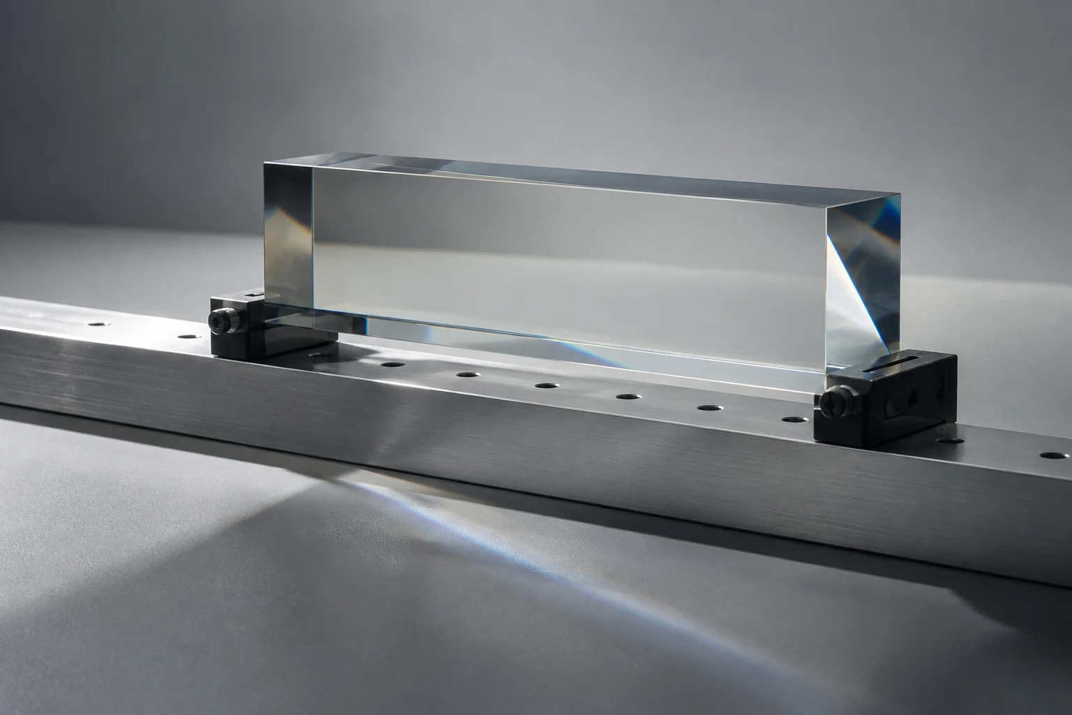 Optisches Prisma auf einer gebürsteten Aluminiumschiene