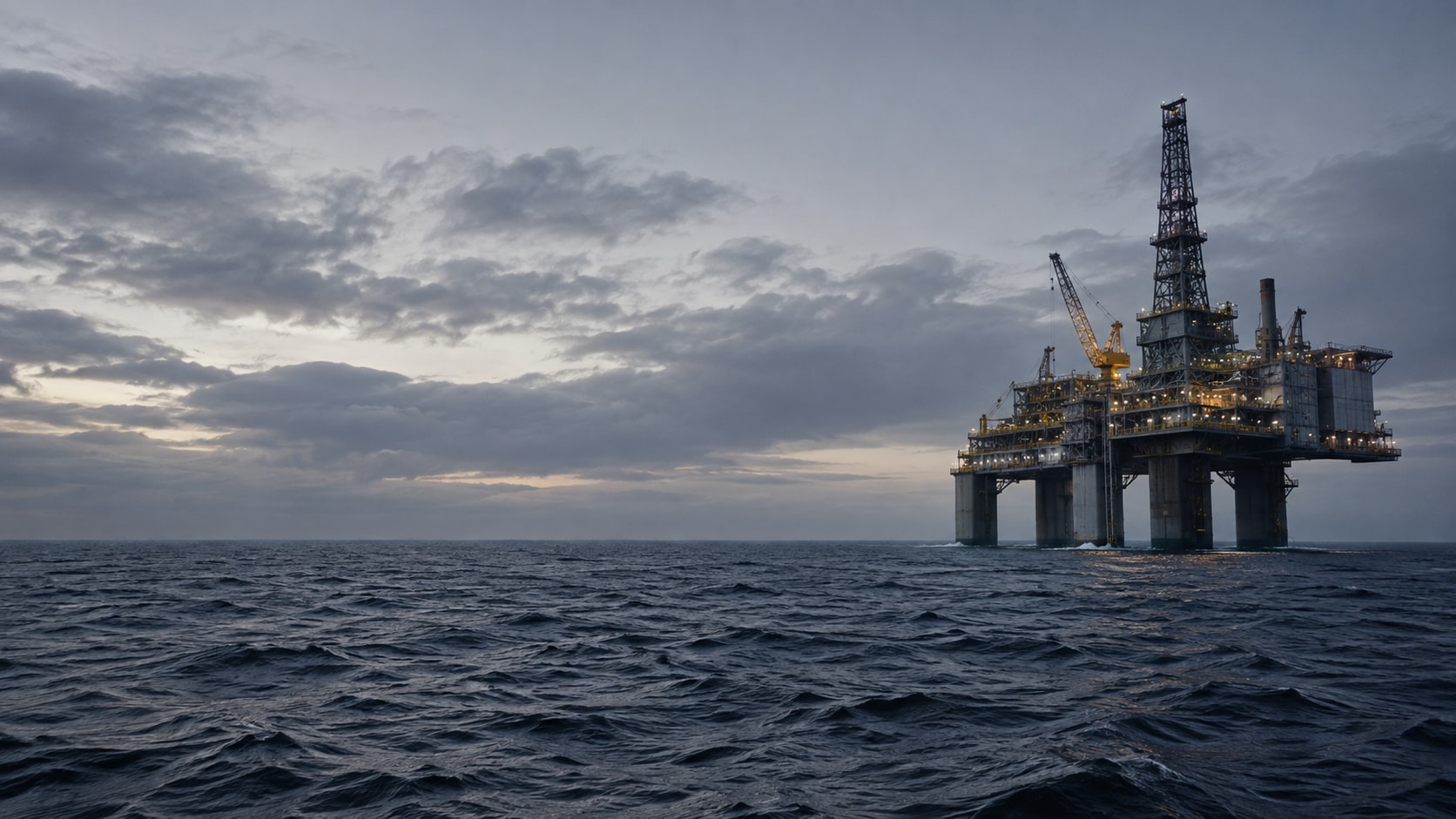 Offshore-Plattform über grauer offener See
